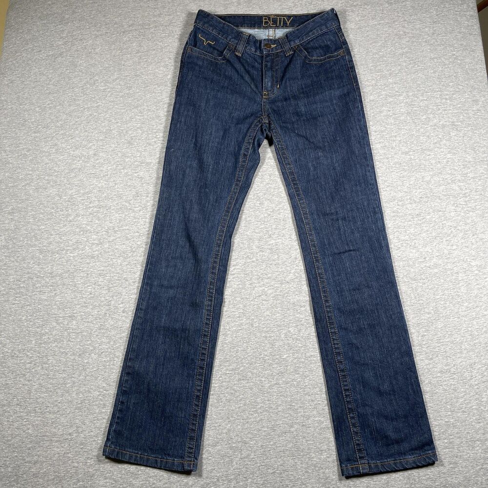 Kimes Ranch Betty Jeans Womens 4 Blue Straight Leg Mid Rise Embroidered Denim